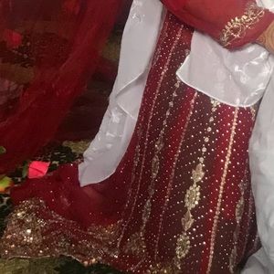 Pakistani Indian bridal red long dress.